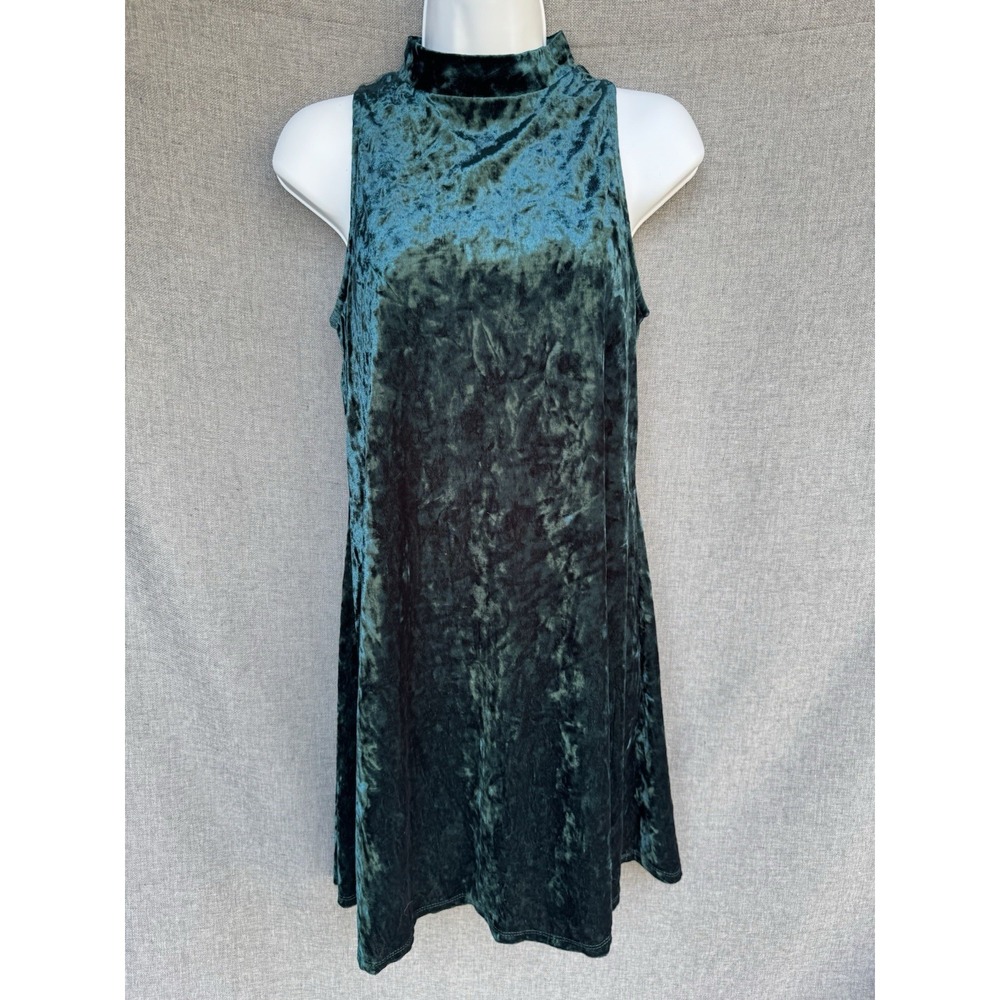 Y2K Mudd Velvet Mock Neck Swing Dress SZ M 90s Retro Vintage‎ Dark Green